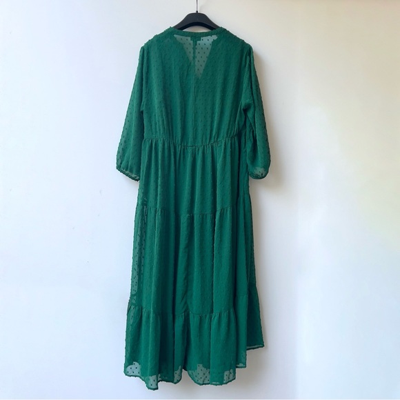 Torrid Maxi Chiffon Clip Dot Pleated Dress - Emerald Green - Size 0 (L) - Picture 6 of 10